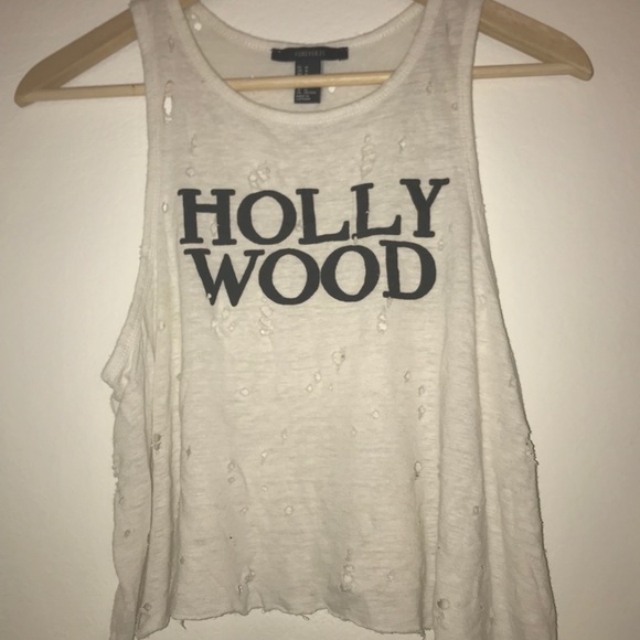 “HOLLYWOOD” distressed crop top tank - Picture 1 of 3
